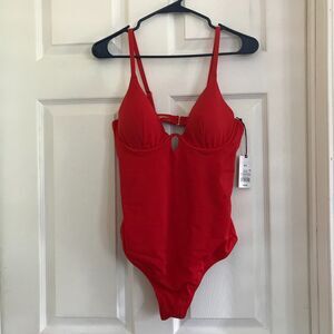 Shade and Shore Swimsuit Women 36C Red One Piece Spaghetti Strap Swimwear